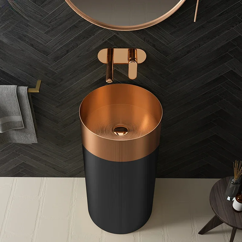 Stainless steel column basin cylindrical dual color integrated floor mounted washbasin