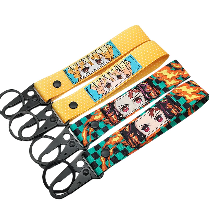 Custom Logo Printed Sublimation Nylon Strap Olecranon Hook Key Chain Short Designer Lanyard Keychain Bulk
