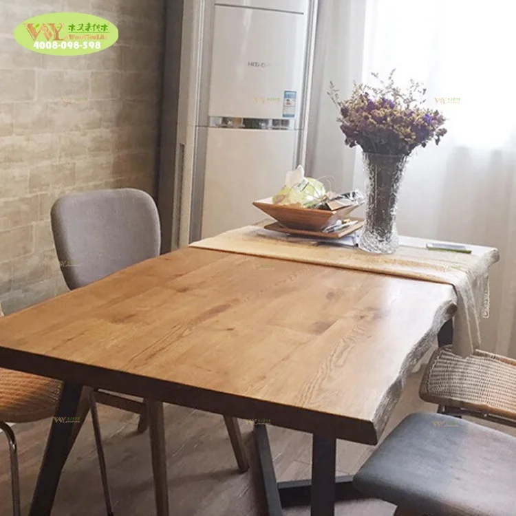 Factory Price Natural Tree Edge Oak Slab Wood Dining Table / Live White for