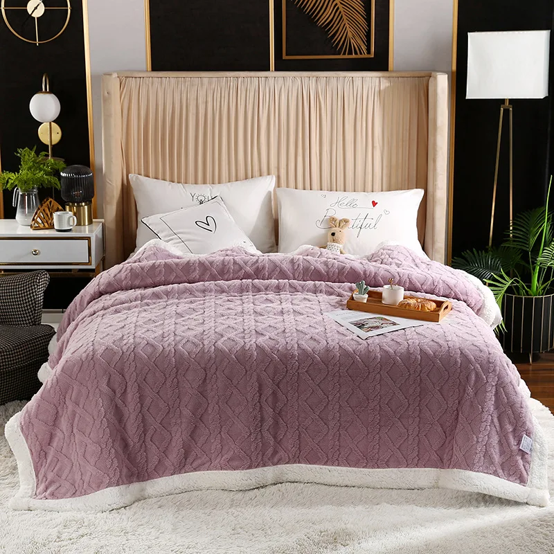 Wholesale High Quality Custom New Taffeta Jacquard Lamb Cashmere Thickened Double-sided Autumn And Winter Wool Blanket
