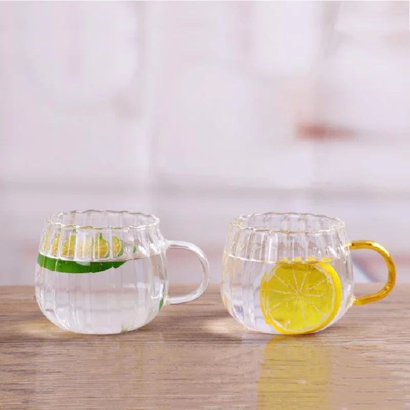 
11oz High Borosilicate Glass Cup Pumpkin Stripes Glass Cup Glass Mug With Handle 