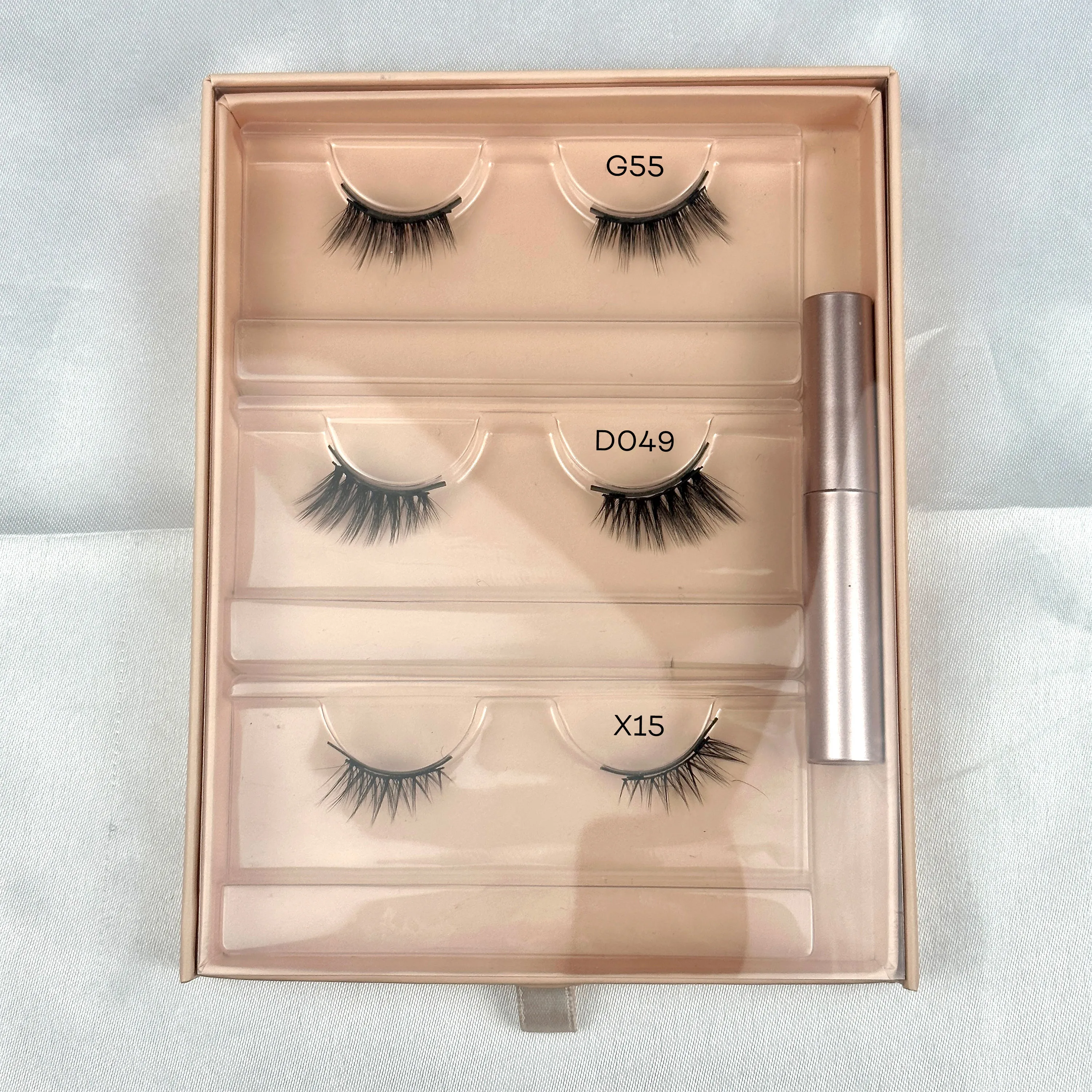d049 x15 g55  False Lashes Wholesale Natural 3 Pairs Half Faux Mink Magnetic Eyelash With Magnetic Eyeliner No Logo Boxes