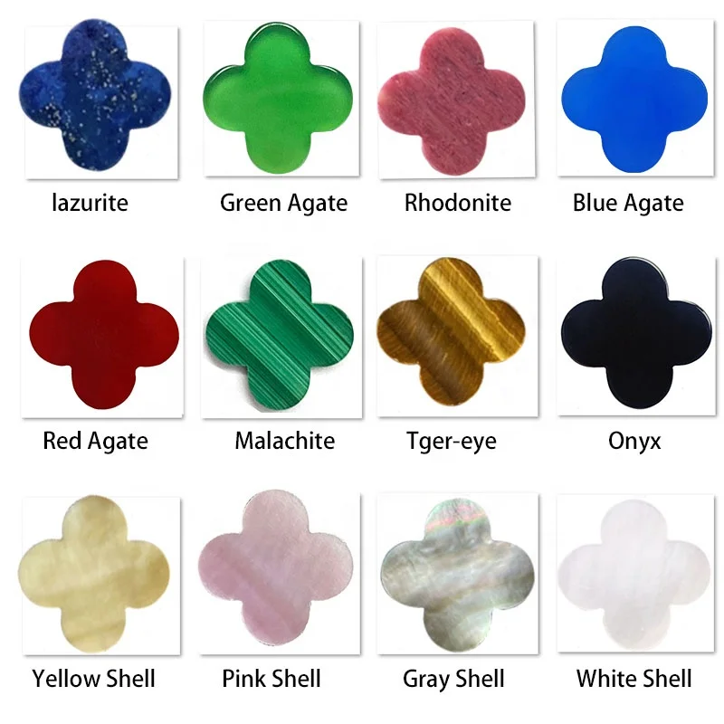 Wu Zhou Wholesale Natural Malachite  Agate  Tiger eyes Stone Mother Of Pearl Clover Four Leaf Clover Stone for Jewelry Making