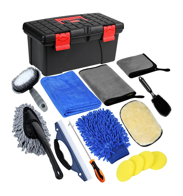 Microfiber Cleaning Cloth Wash Mitt Duster Squeegee Tire Brush Car Detailing Cleaning Kit