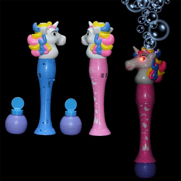 Unicorn Bubble Blower Wand 14 Inch  With Light Music And Soap Solution Automatic Bubble Maker Bubble Wand Toys