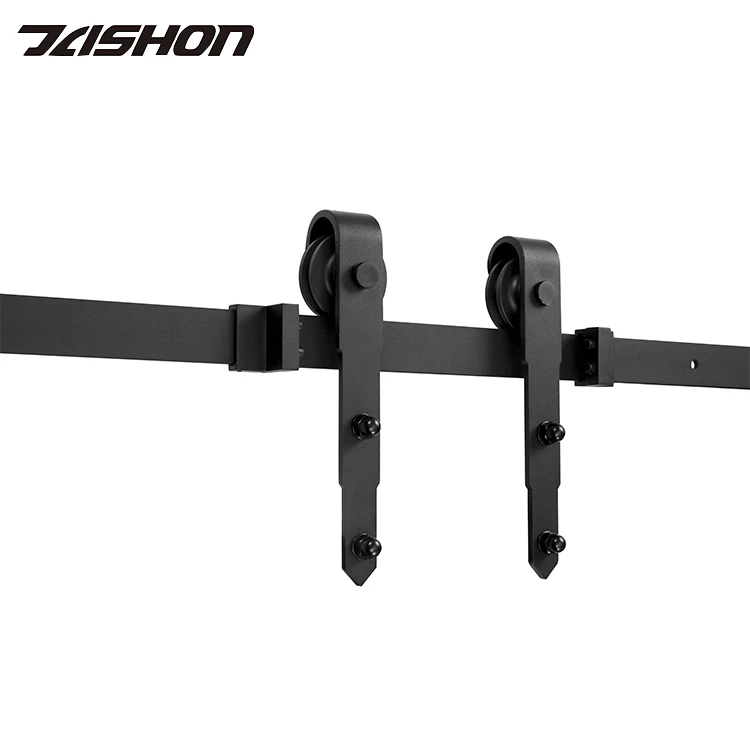 14FT Modern Industrial American Style Sliding Black Steel Barn Door Hardware Side Opening Home Hotel Finished PVC Door Model