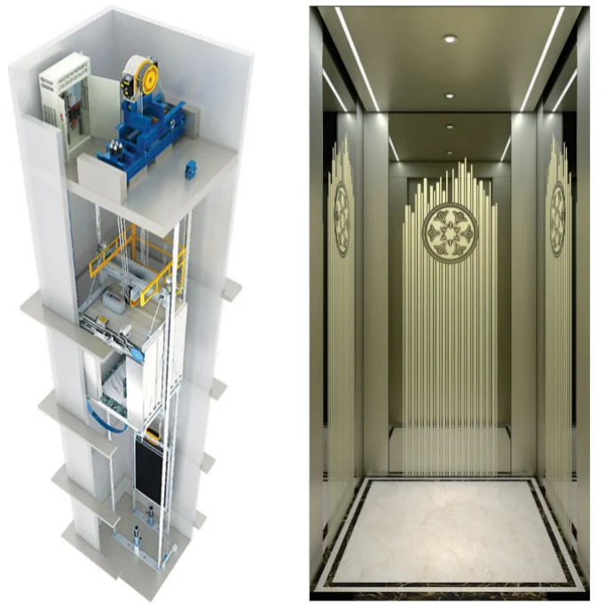 Champagne Gold Etching Steel Monarch Gear Motor Elevator VVVF Drive For All Countries