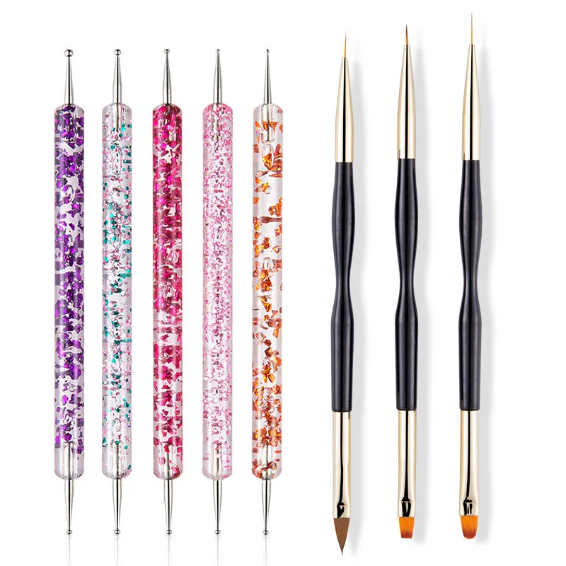 Nail Art Brush Design Tip Painting Drawing Carving Dotting Pen FlatFan Liner Acrylic Gel UV Polish Tool Manicure