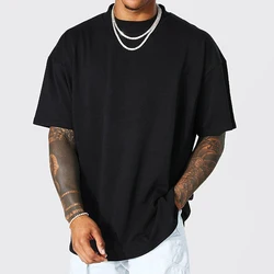 Custom High Quality Men Mock Neck Plus size T-Shirt 100% Cotton Heavyweight Luxury Drop Shoulder Blank T-Shirt For Men