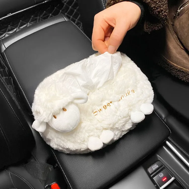 Cute Sheep Car Tissue Holder Paper Napkin Hanging On Car Sun Visor Back Seat Tissue Bag Box White Car Tissue Holder