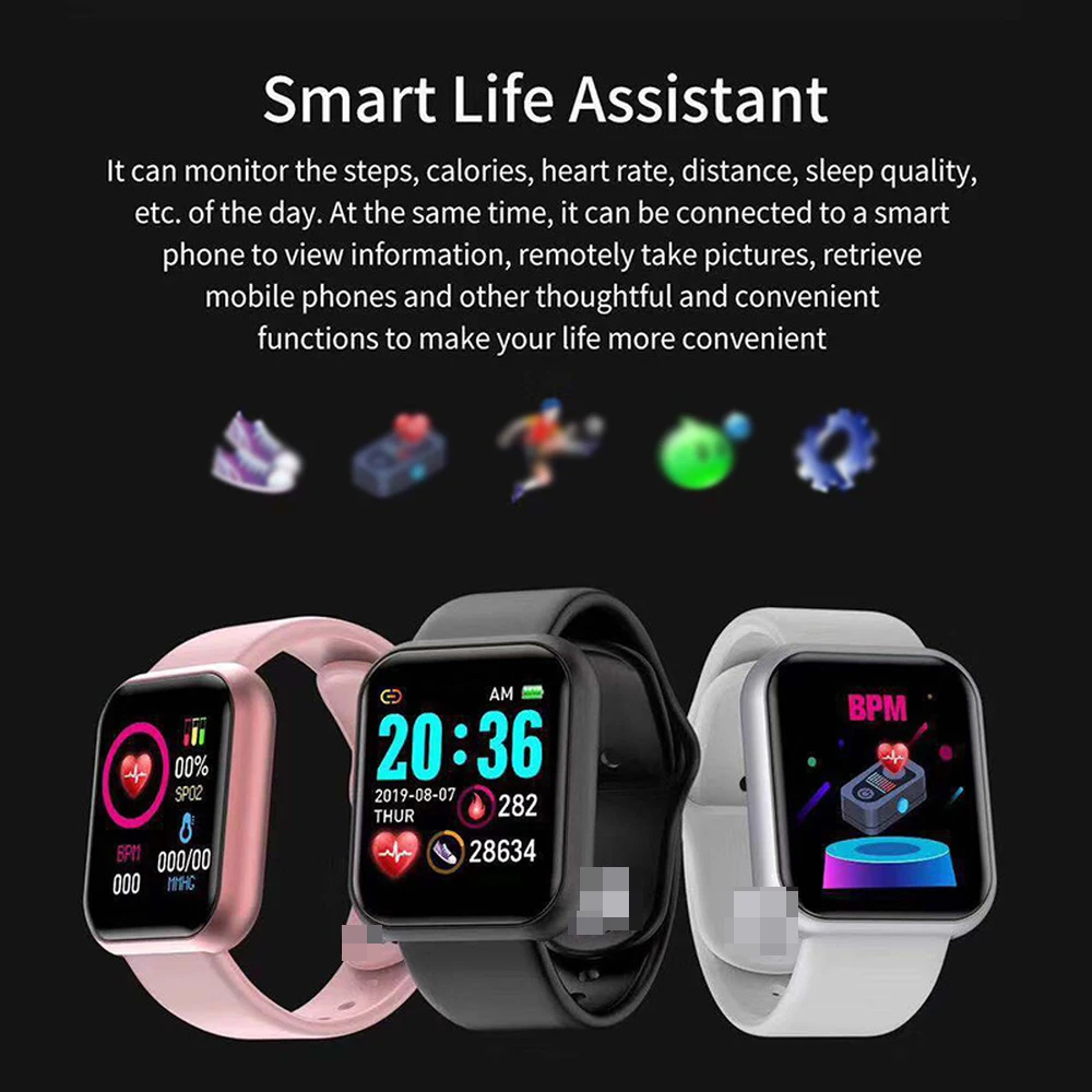 
Best Selling Sports Band Y68 Fitness Tracker Smart Bracelet Relogio Reloj Inteligente Smart Watch D20 Pro Smartwatch D20 