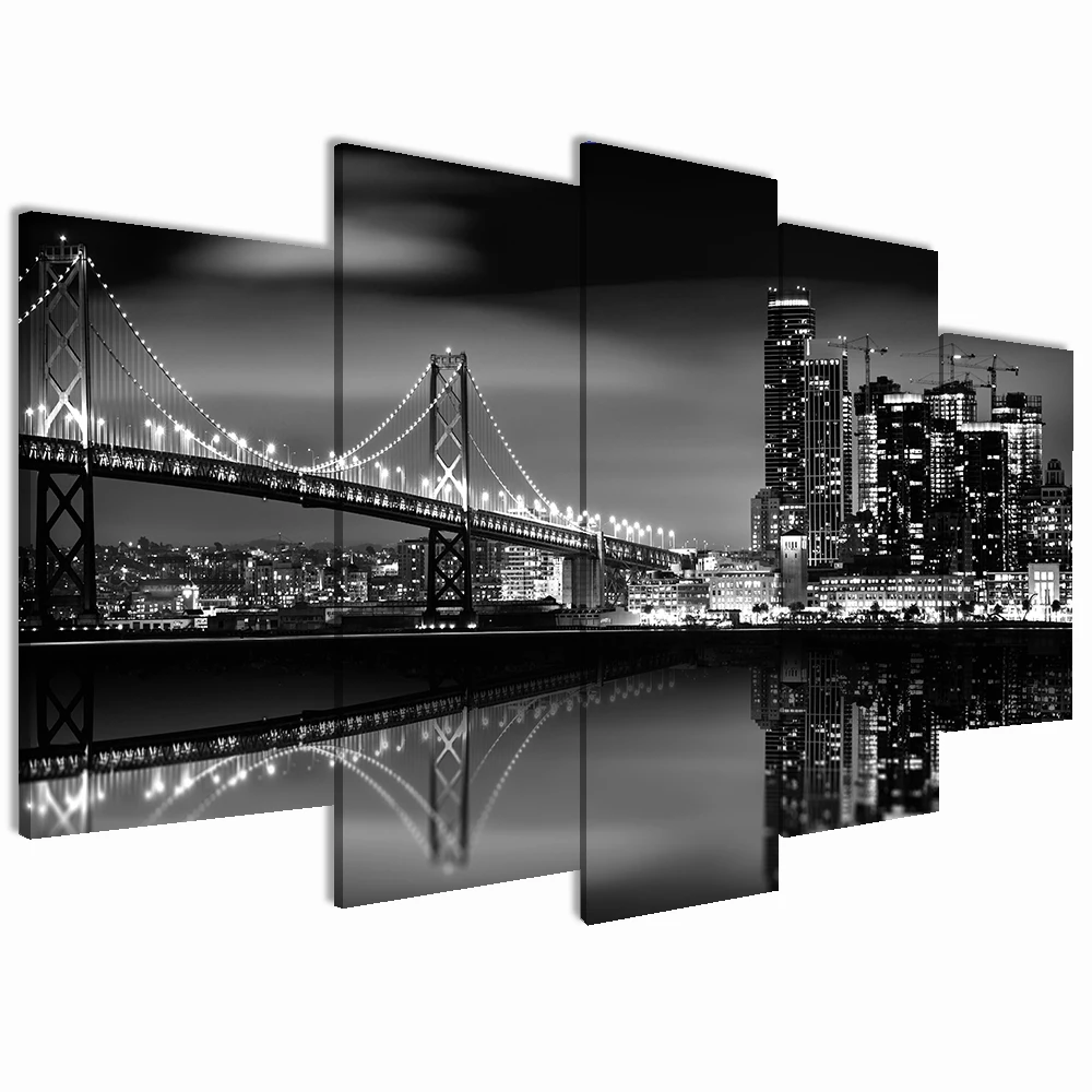 Modern Art Canvas Painting - 5 Pieces Set of Urban landscape and natural landscape for Home Decor