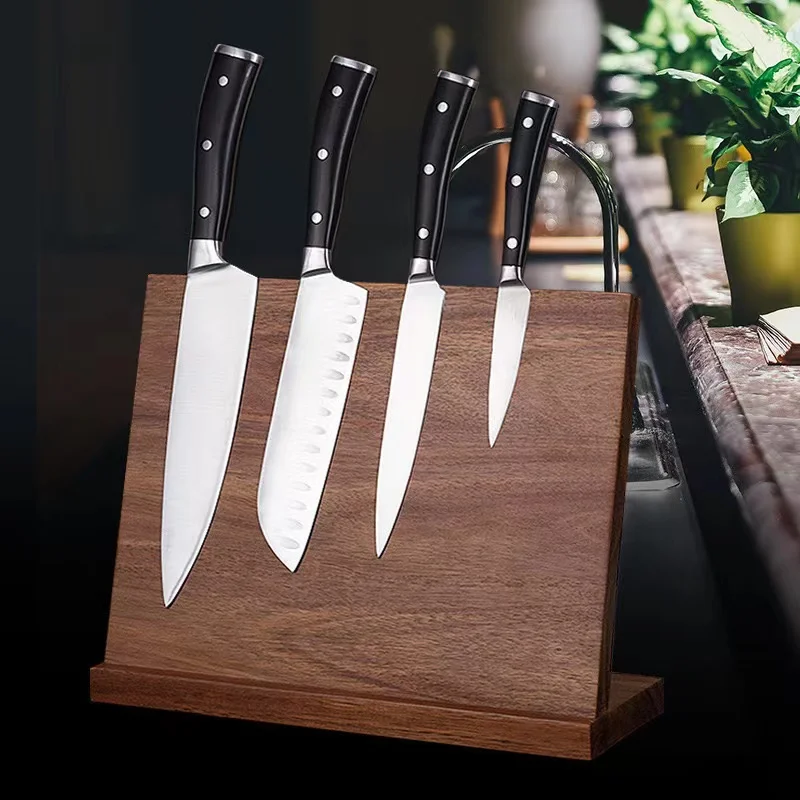 Custom Size Magnetic Knife Block Holder Wood Universal Knife Storage Organizer with Powerful Magnet for Kitchen Counter