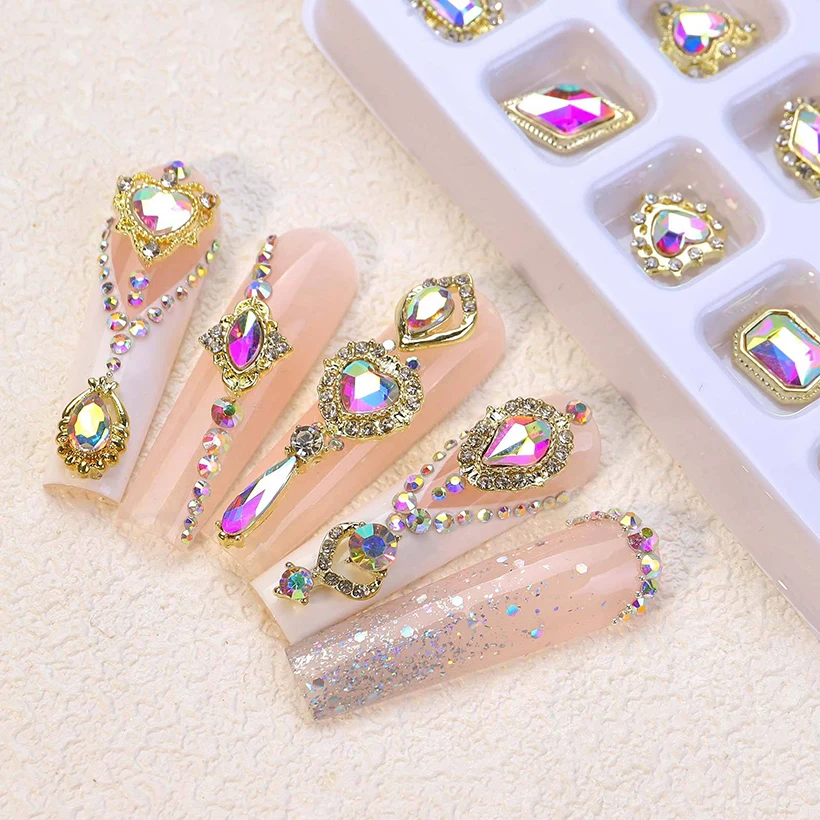Wholesale Bling Press On Nails Rhinestone Nail Art Decorations DIY 3D Big Nail Charms Rhinestones
