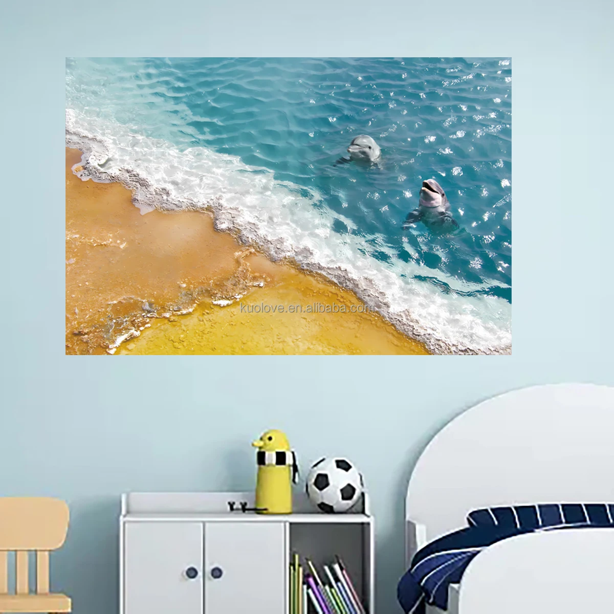 Beach dolphin landscape Painting Wall stickers Bedroom Living room Studio decoration Self-adhesive PVC stickers
