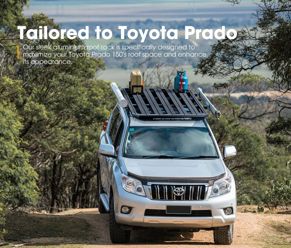 Aluminum Alloy Roof Rack Platform Rooftop Cargo Carrier In Built 28inch Led Light Bar For Toyota Prado 150 2010+