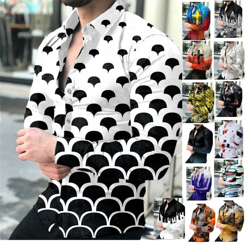 Custom wholesale Lapel single breasted Hawaii long sleeve plus size beach shirt top man flower shirt 3d print t shirt