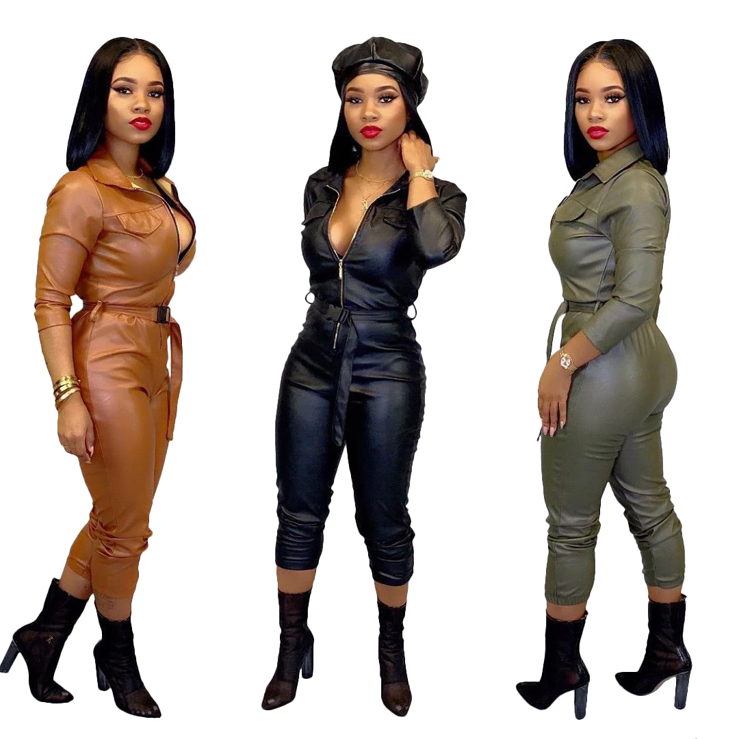 One piece consignment OD8316 European and American autumn and winter new fashion zipper adjustment strap tight Jumpsuit