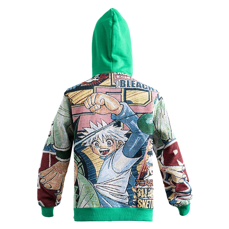 1 Pc MOQ Custom Anime Jacquard Tapestry Hoodie Jacket Pulsed Style Loose Fit Comfortable Hooded Direct Clothing Manufacturer