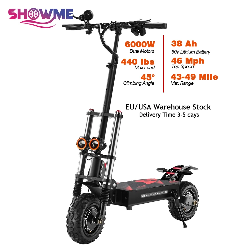 Free Shipping Eu Warehouse Electric Scooters Adult Dual Motor 60V 6000W 38AH Foldable E scooter with Seat Waterproof Bag