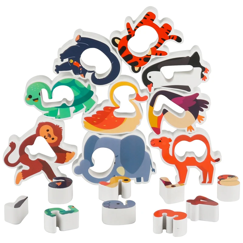 Newest Wooden Creative Animal Cognition Blocks Toy Children Education Digital Matching Learning Puzzle Toys For Kids