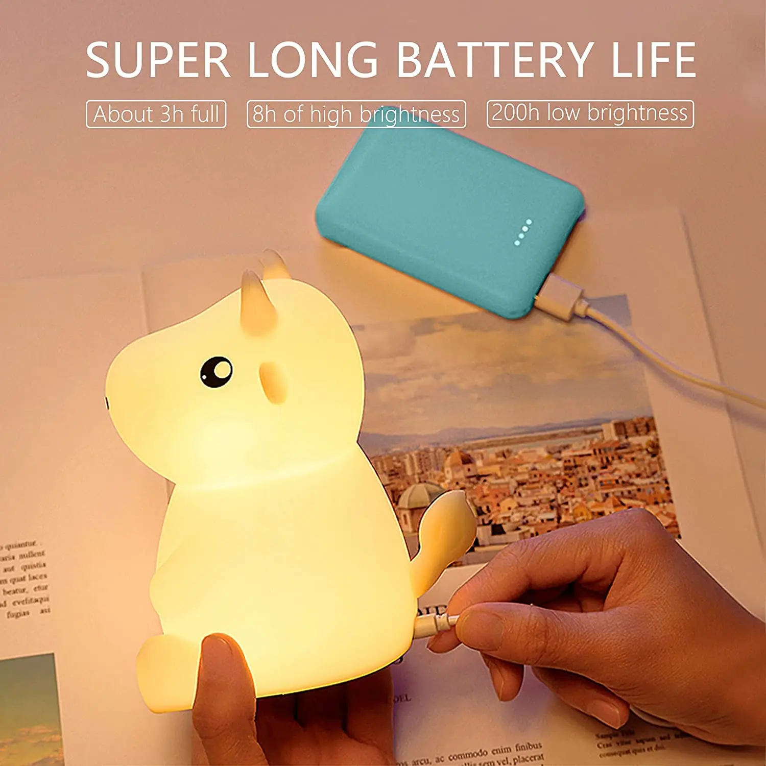 Popular Cute Animal Cow Silicone Night Light for kids Nursery Lamp with Timer USB Rechargeable baby led night light