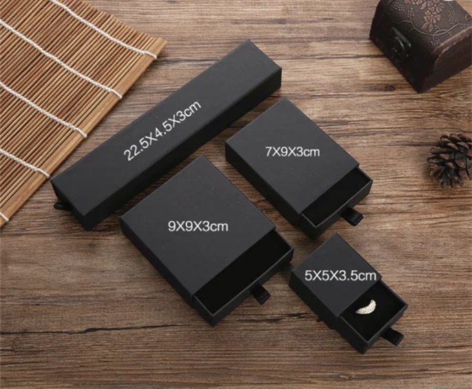 Yieng Cardboard Packaging black drawer box trinket Jewelry Ring Box