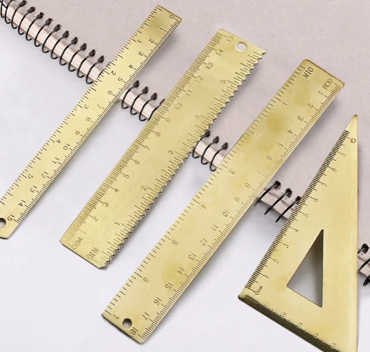 Brass triangle ruler copper ruler caliper retro semicircle gauge protractor triangular plate wave ruler