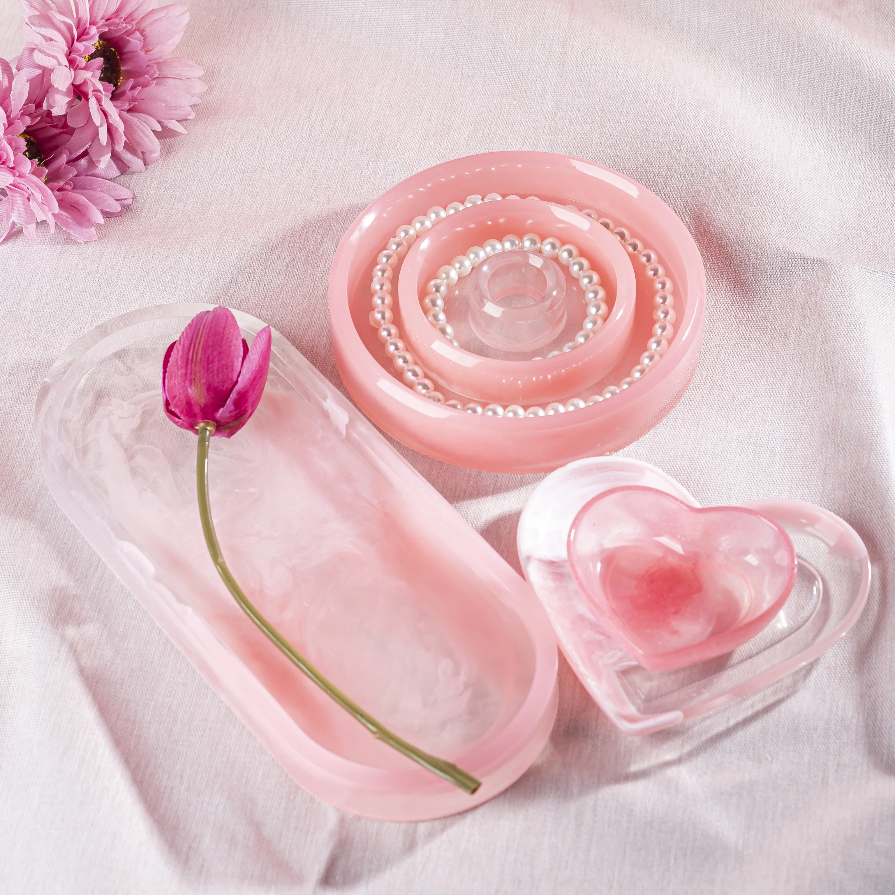 High Transparency Heart Shape Long Gypsum Epoxy Resin Silicone Tray Resin Mold