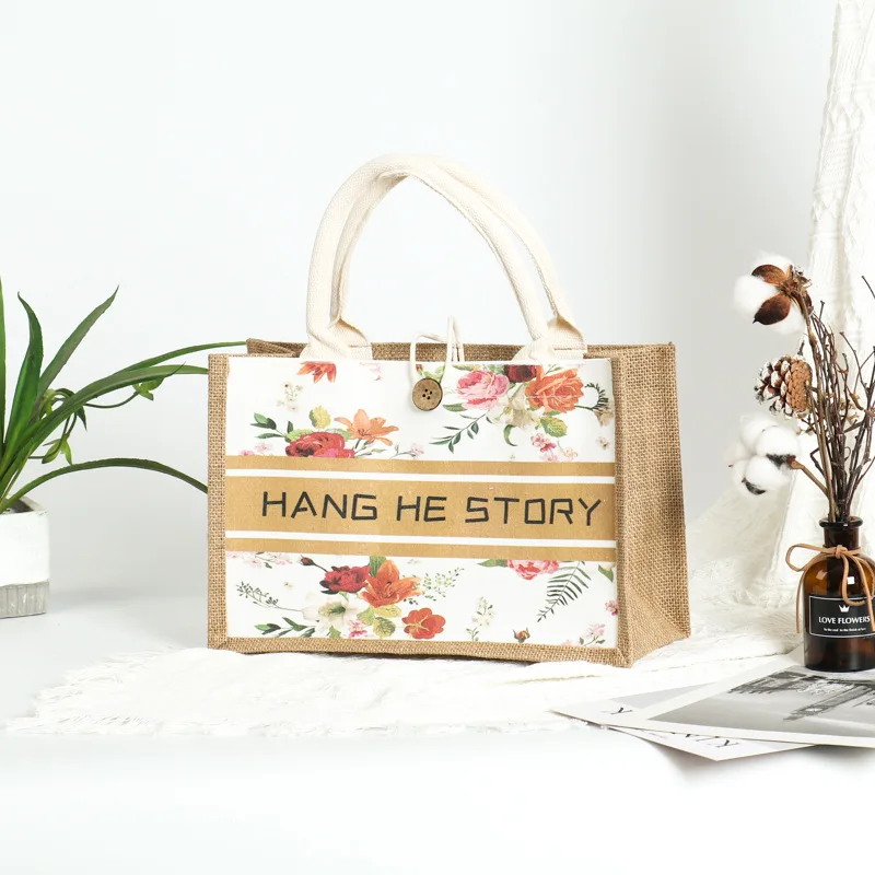 factory direct customized logo print eco friendly recyclable promotional laminated large capacity jute tote shopping bag