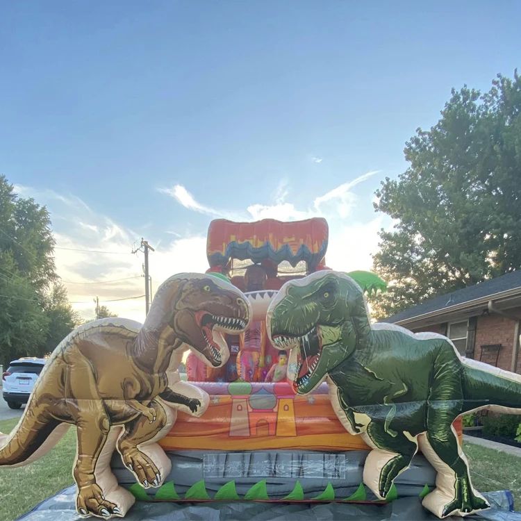 Commercial party tobogan acuatico inflable bounce house kids inflatable T rex drop water slide