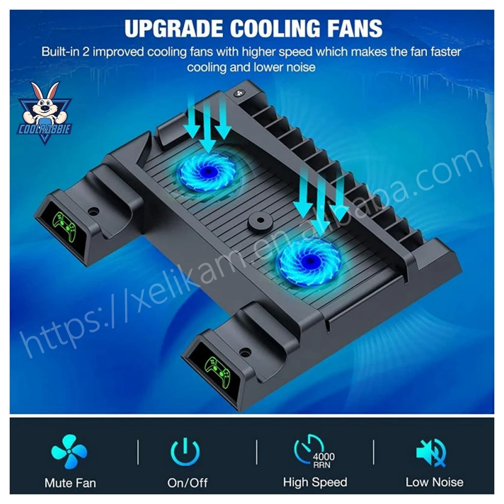 CoolRabbie Cooling Vertical Stand 2 Controller Charger 2 Cooler Fan 13 Game Storage Charging Dock For PS5 DE/UHD Console