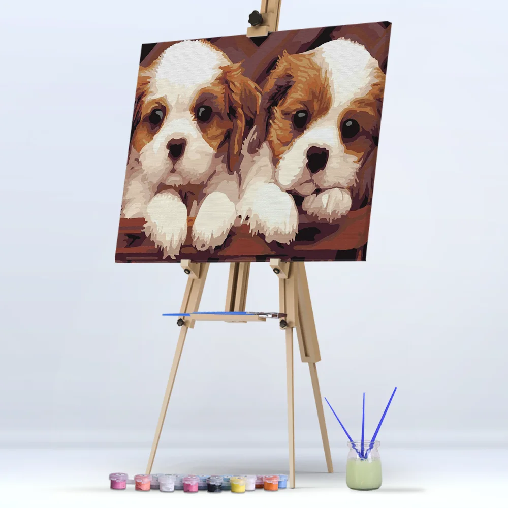 
Two Cute Cub Dog Animals Hand painted Drawing DIY Painting home decoration accessories modern oil painting 