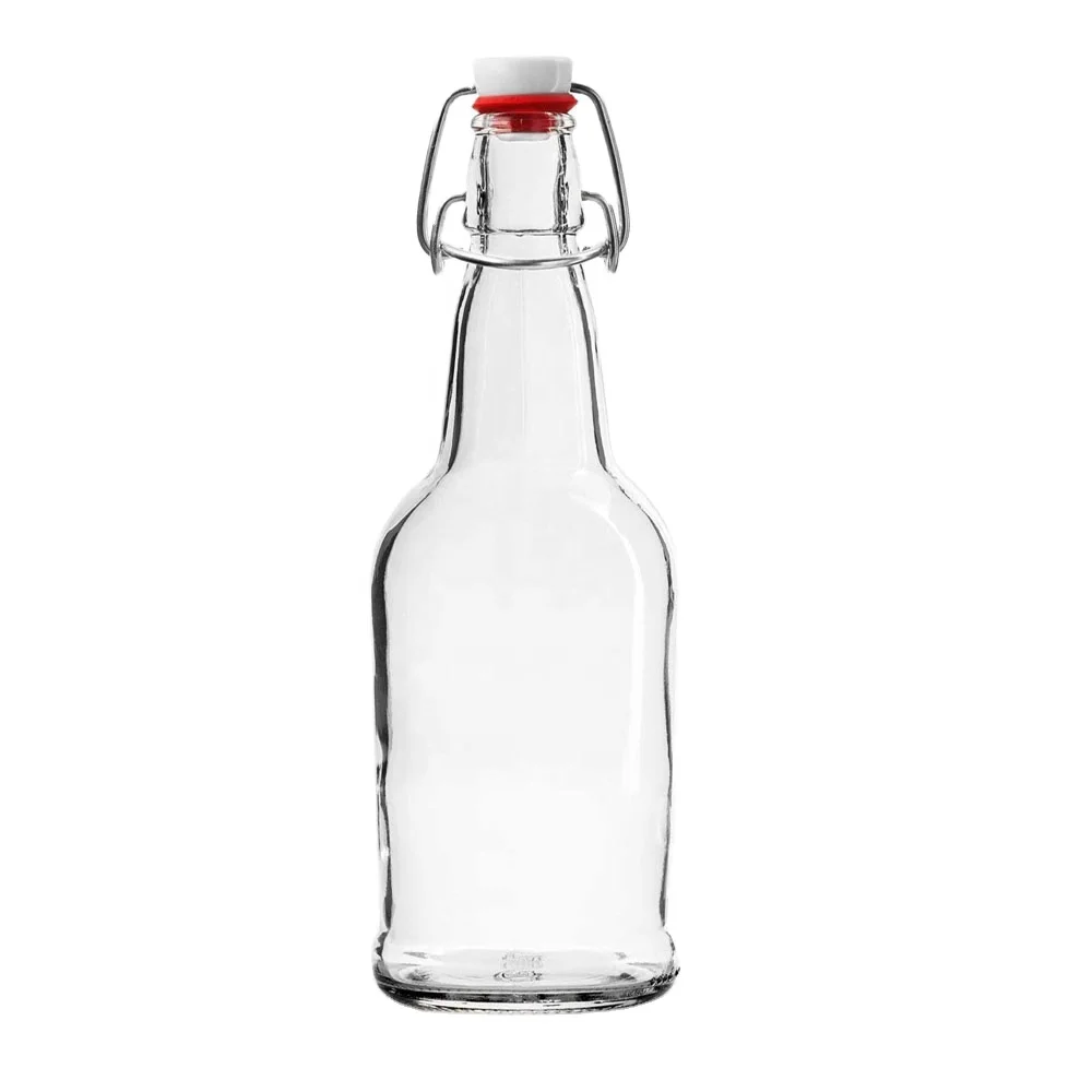 
16oz clear glass bottle with swing top lid 
