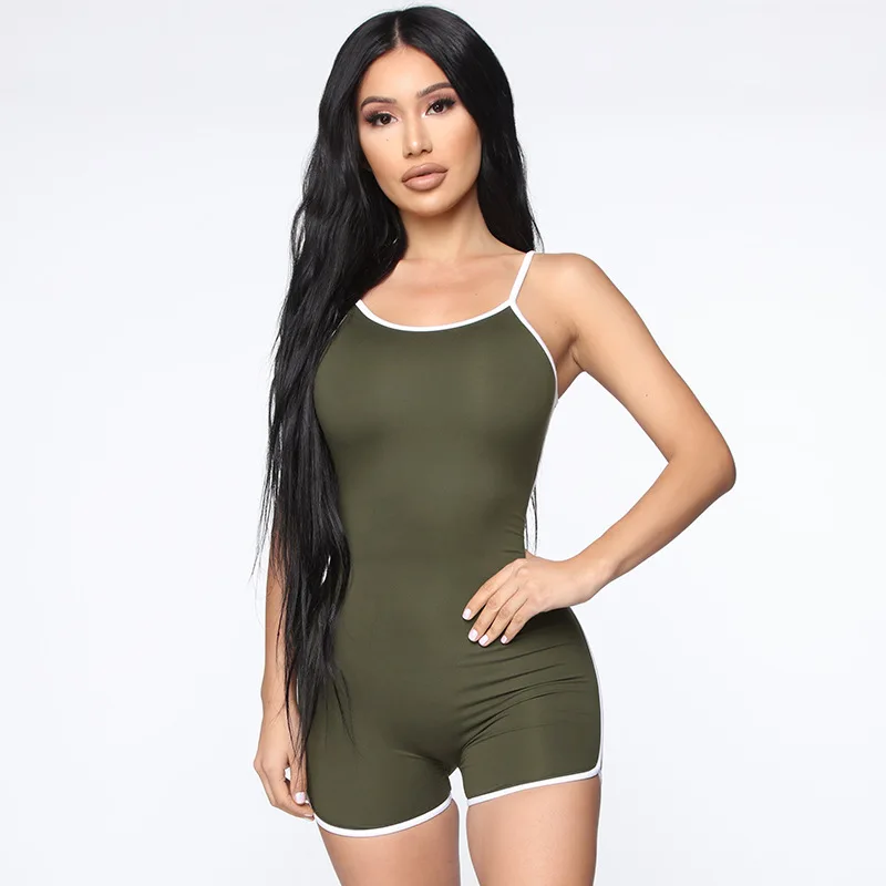 Women Sleeveless Solid Color Jumpsuit Ladies Slim Short Bodycon Rompers Women Bodysuit