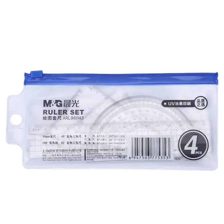Transparent Math Geometry Tool Instrument 4 Pcs Plastic Ruler Set for Student