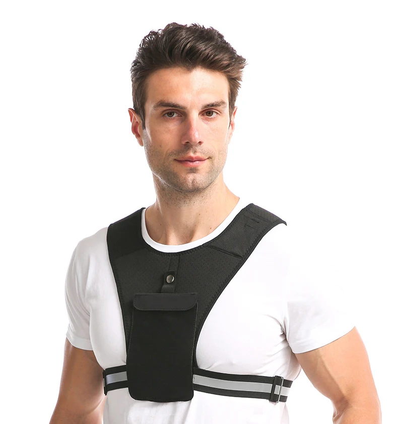 Black Elastic Adjustable Waistband Reflective Running Backpack Vest Phone Holder for Jogging Hiking Cycling marathon