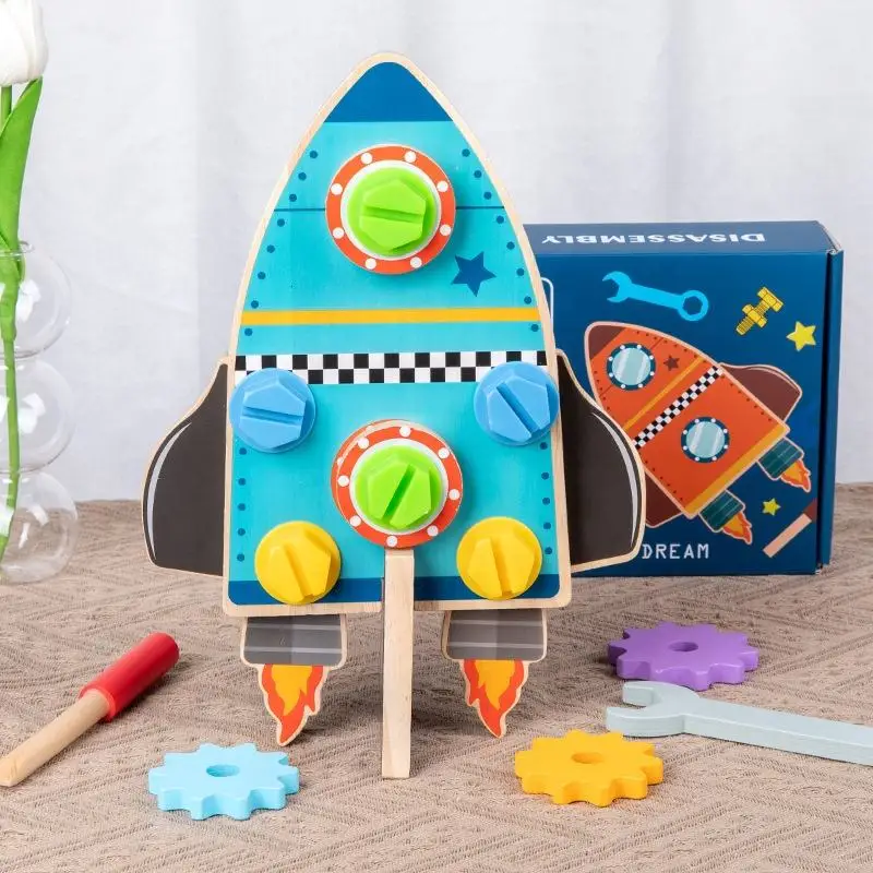 Rocket Toys Wooden Game Montessori Wooden Screw Driver Board Set Busy Toys For Kids Fine Motor Skills Toy