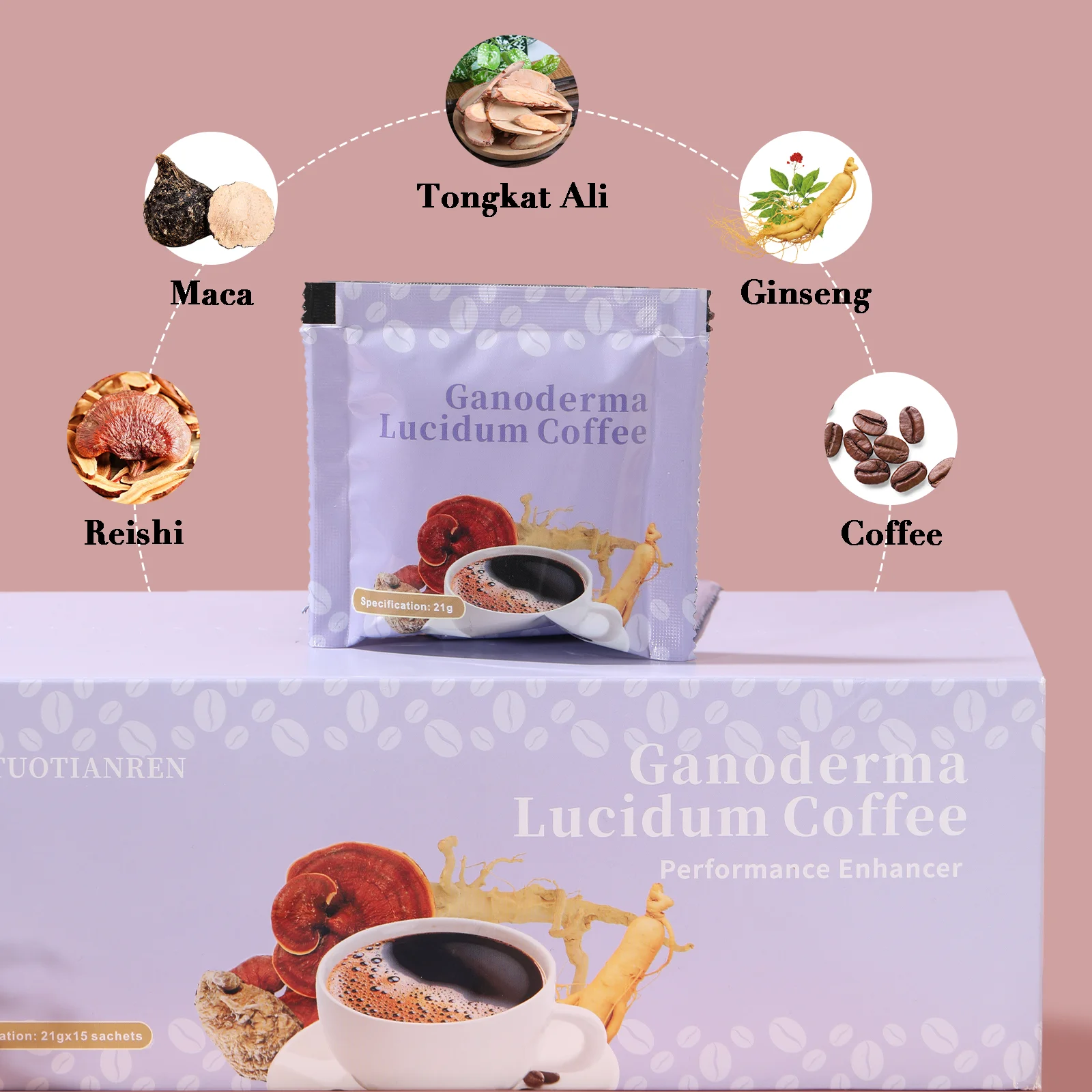 OEM Private Label Instant Coffee for Men and Women Ganoderma Lucidum Reishi Mushroom Powder Maca Tonkat Ali Energy Boost