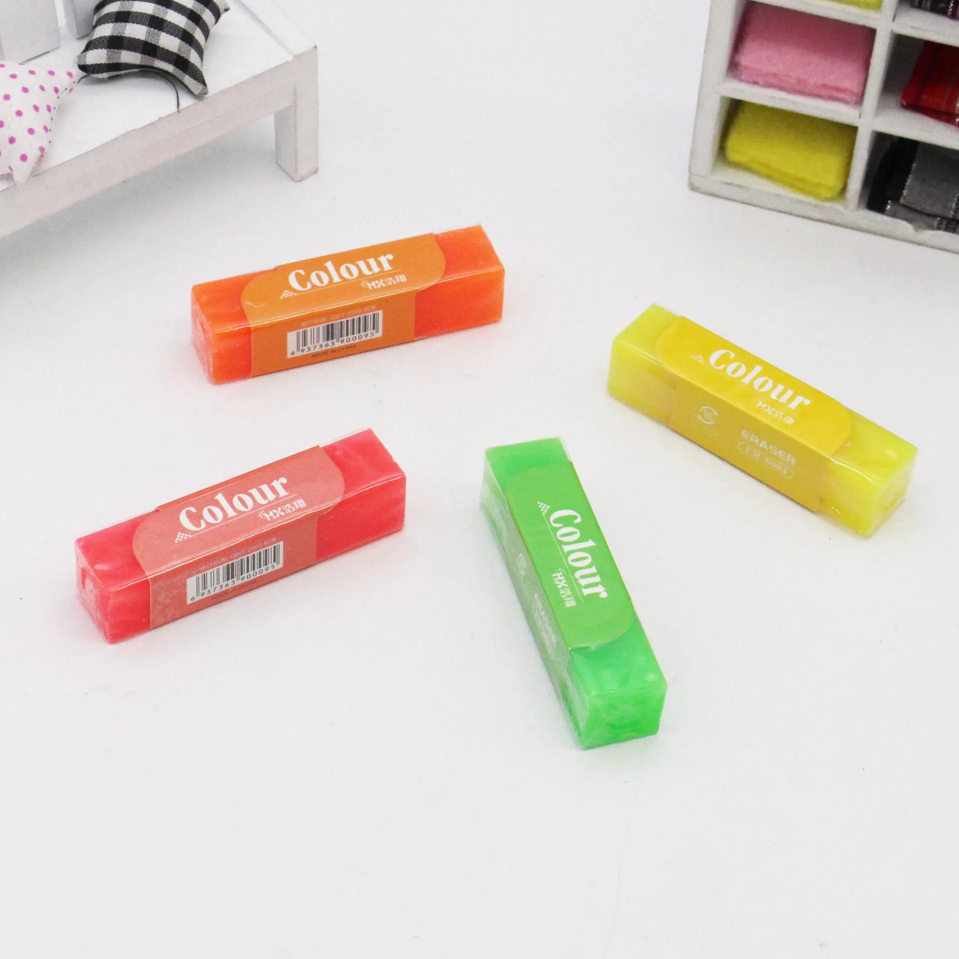 Wholesale  Novelty Promotion Translucence fluorescence color eraser Student  Soft PVC Pencil Eraser