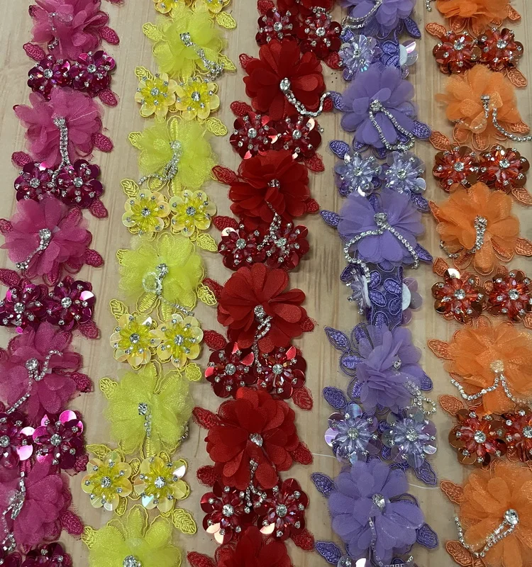 2022 NEW chiffon handmade flower chiffon fabrics  handmade crystal flower