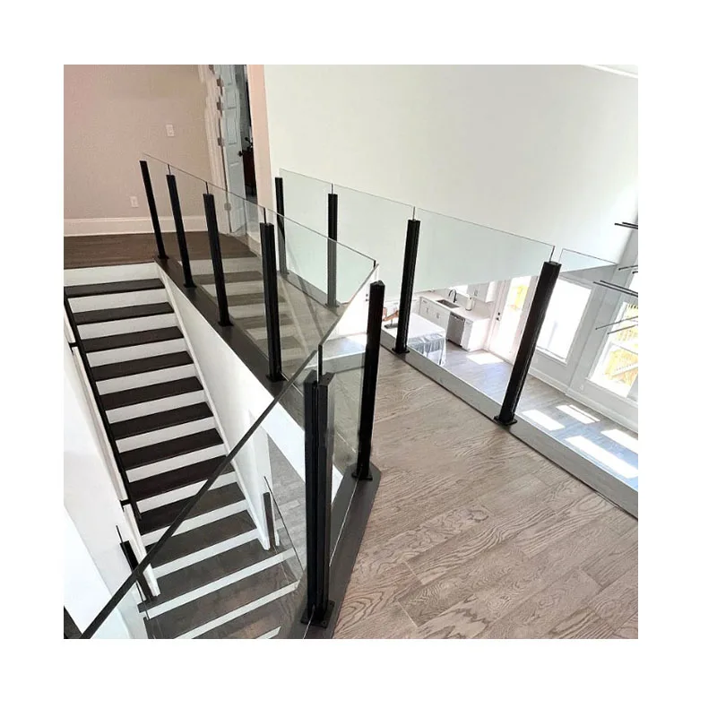 Super Elegant Ultra Glass Black Stainless Steel Frame Stairs Balustrade Belcony Guardrails Decking Railings 900mm 1200mm