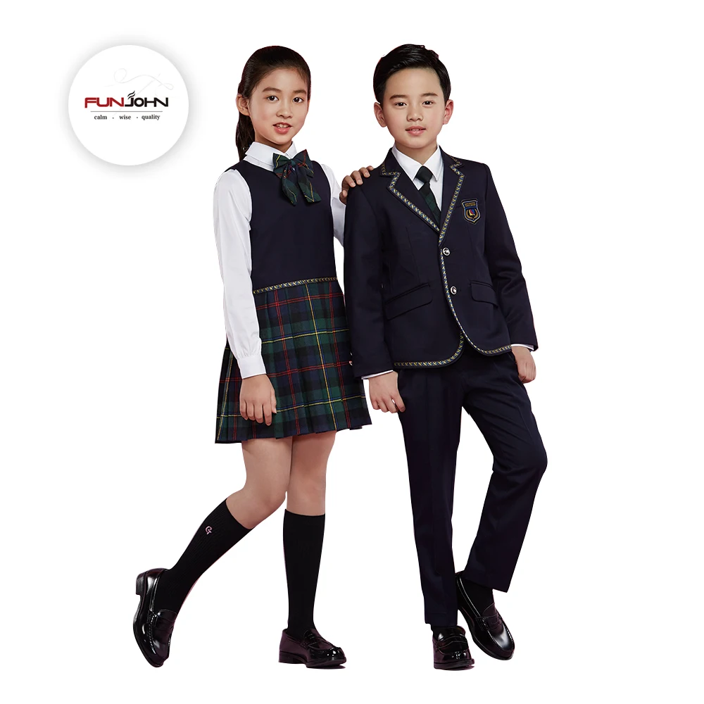 Customized School Uniforms Blue Red Navy Color Dress Fashion Design Blazer Jacket Skirt Pants Suit