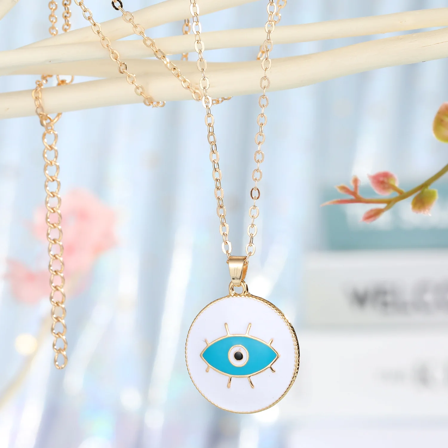 Wholesale Gold Plated Multi Colors Enamel Turkish Evil Eye Pendant Necklace for Women