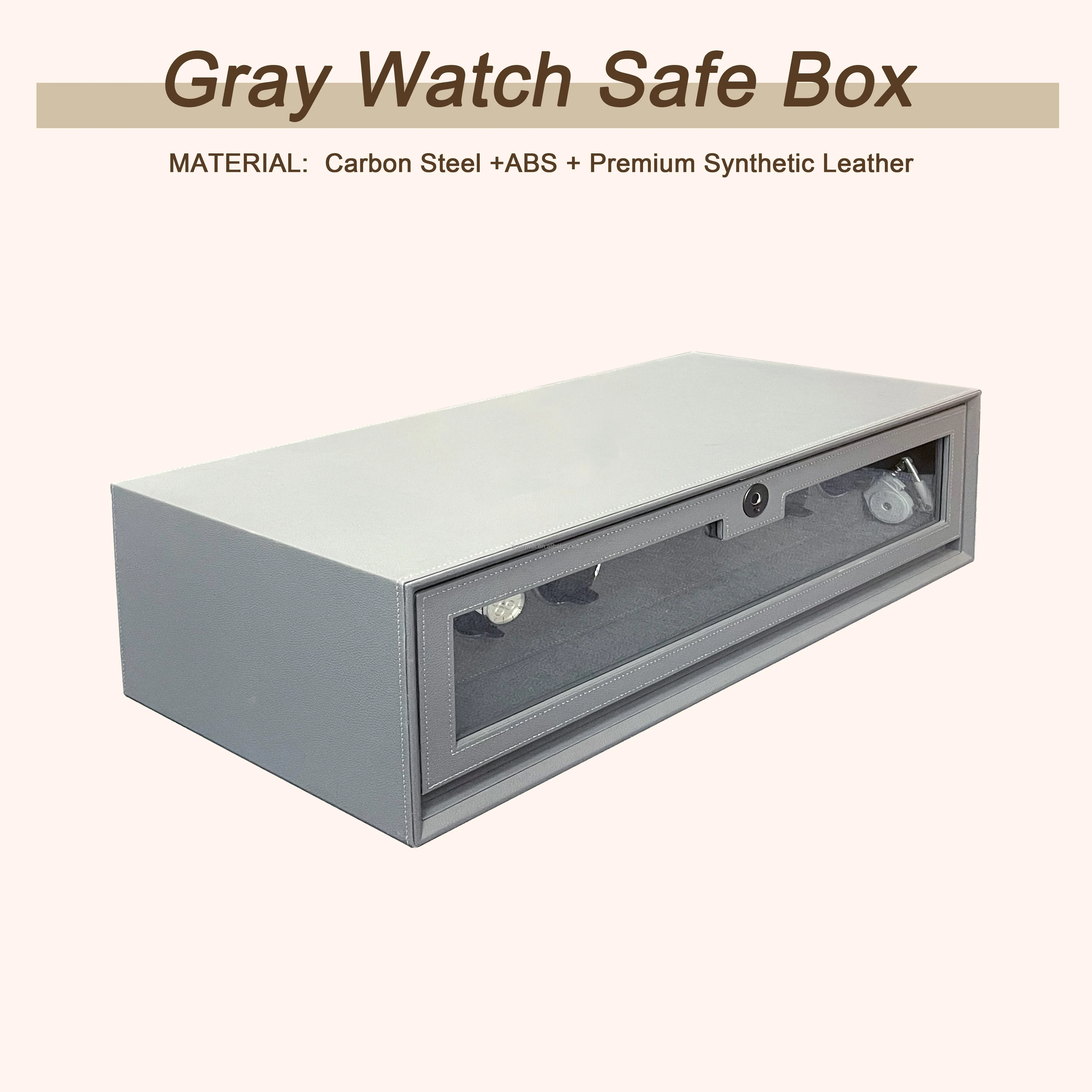 Carbon Steel Wrist Watch Storage Box with Leather Soft Close Gray Watches Organizational Safe with Inner Smart Touch Screen