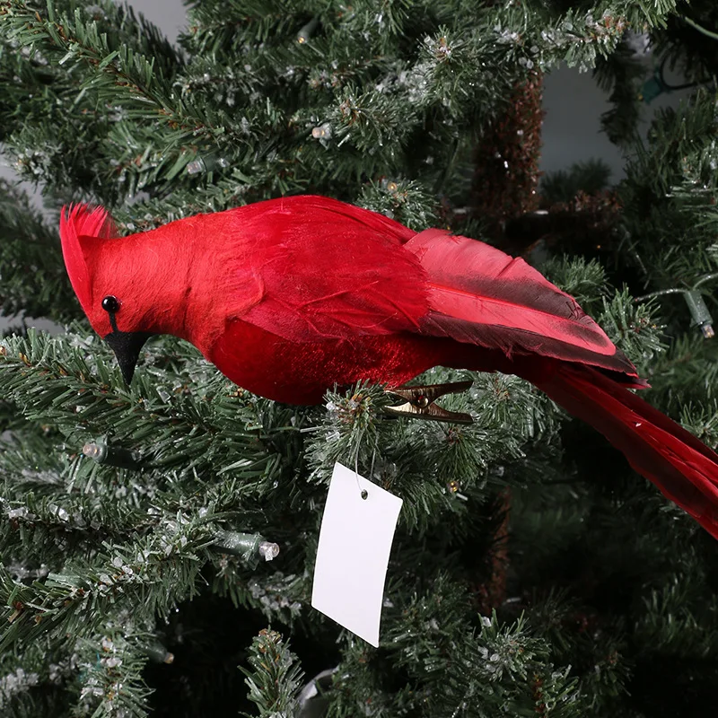 2023 Factory Wholesale New Feather 3D Red Bird Foam Bird For Christmas Tree Decoration