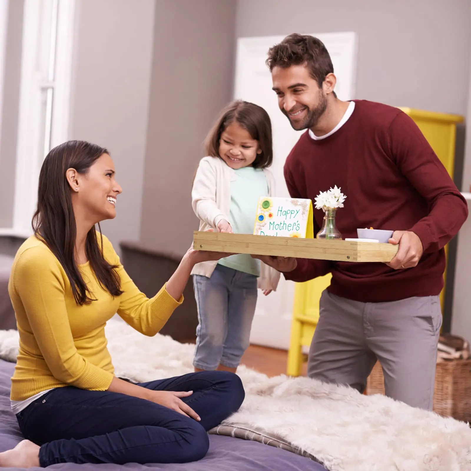 Bed Table Wooden Laptop Stand With Handles Folding Legs Small Table Bamboo Breakfast Food Tray With Media Slot Table For Laptop