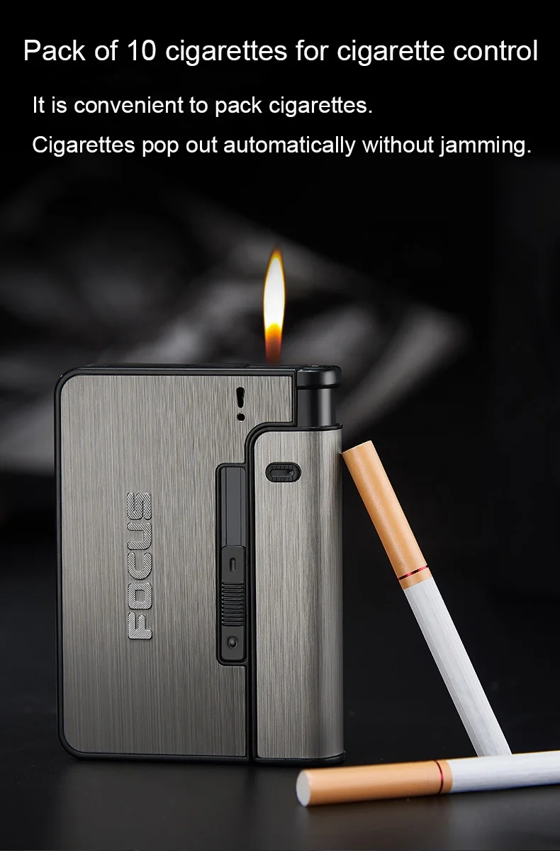 Automatic Cigarette Case With Disposable Lighter Metal Cigarette Case With Gas Lighter Built In Cigarette Case With Lighter
