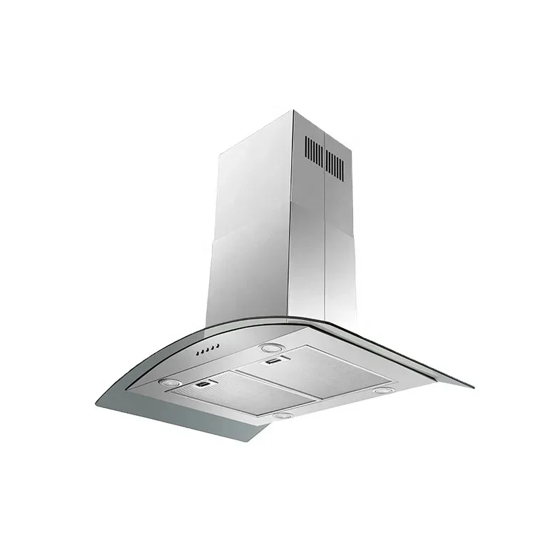 Elegant Island Series Range Hood Functional with Multi-Speed Glass Fan Energy-Saving Features and Smoke Exhaust