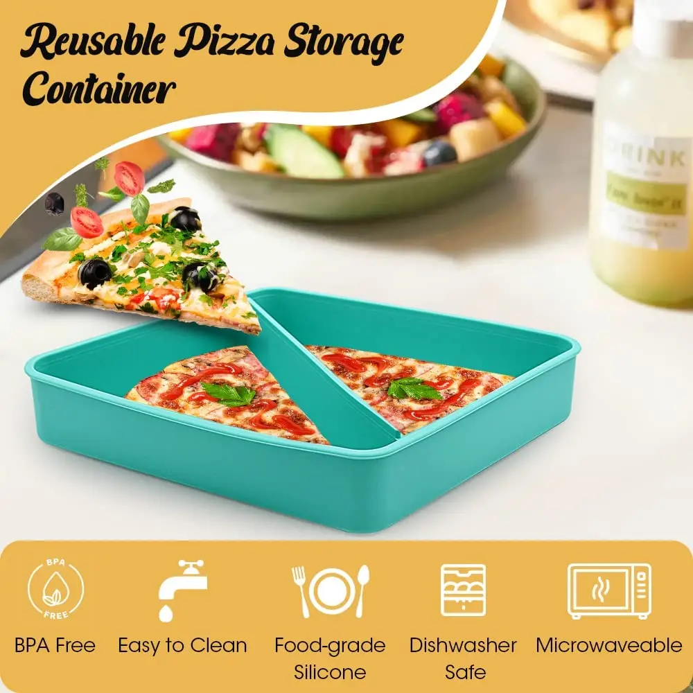 Silicone Pizza Storage Slice Container with 4 Microwavable Serving Trays Reusable Pizza Leftover Storage Box with Storage Box